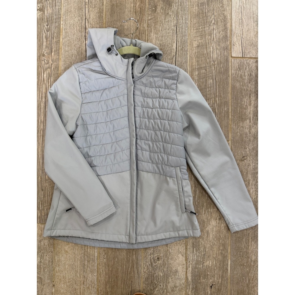 New Balance Hybrid Jacket Womens M Grey Good Quilted Softshell Hooded Full Zip